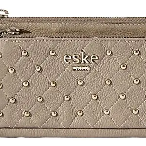 eske Melba - Zip Around Wallet - Genuine Quilted Leather - Holds Cards, Coins and Bills - Compact Design - Pockets for Everyday Use - Travel Friendly - Water Resistant - for Women (Stone Cosmos)