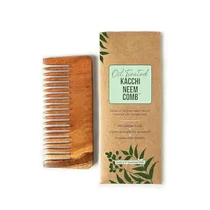 SID Kacchi Neem Wooden Shampoo Comb, Soaked In 13 Herbs, Neem & Sesame Oil - For Post Shampoo Detangling Suited For Long & Thick Hair (Wide Tooth- Small Size) Pack of 1