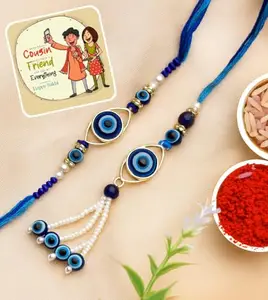 placid & co. Evil Eye Rakhi for Brother and Bhabhi Fridge Magnet for Fridge Door, Designer Bhaiya Bhabhi Rakhi Set Rakshabandhan Rakhi Bracelet Unisex, Rakhi for Bhaiya Bhabhi (Set of 2)