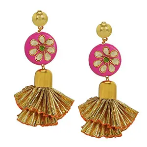 AccessHer Gold Plated Kundan and Gota frill Style Tassle for Women and Girls