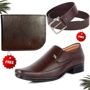 Attractive Formal Shoes/Party Shoes/Shoes Combo with Free Wallet & Belt for Men and Boys (BAZAAR3787_TCC-BR-2006) Multicolor