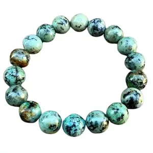 Lady Works Natural African Turquoise 10mm Round Shape Smooth Cut Beads 7 Inch Stretchable Bracelet For Men & Women. Unisex Bracelet For Healing, Meditation, Prosperity, Gift & Luck|LW_BRST_00177_7.0