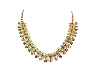 vosgi Elegant Ethnic Gold Floral Statement Necklace