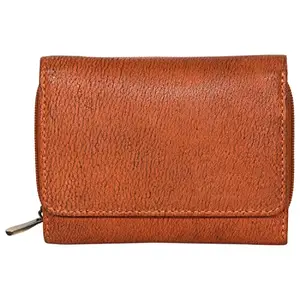 Genuine Leather Orange Colored Wallet for Women with 8 Card Slots