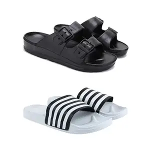 WINGSCRAFT Lightweight,Classic Slider || Sandals with Clogs for Men-Combo(2)-3115-3026-8 White-1979