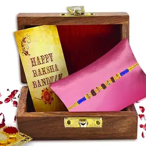 Avirons Premium Rakhi Gift Combo, Traditional Rakhi with Ritual Roli Chawal in Decorative Wooden Box, A Gift for Brother on Raksha Bandhan to Celebrate the Bond of Protection