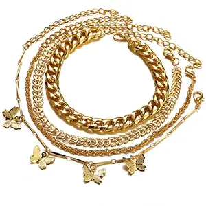 Shining Diva Fashion Gold Plated Butterfly Anklets for Women and Girls (rr14664a) (Set Of 4)