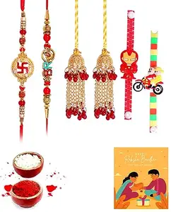 Clocrafts Two Bhaiya Bhabhi Rakhi and Two Kids Rakhi Gift Set With Greeting Card and Roli Chawal for Tilak-2BB2KS339
