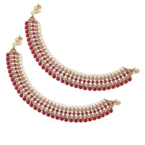 Amazon Brand - Anarva Traditional Alloy Gold Plated Kundan Pearl Payal Anklet for Women (A034Q)