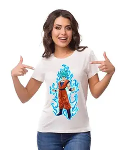 Epiko Blue Fire Goku Cartoon Oversize Tshirt for Women and Girls | Unique Design Womens Graphic Tshirt