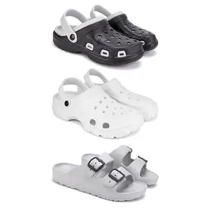 WINGSCRAFT Lightweight Classic Clogs || Sandals with Slider for Men-Combo(3)-3018-3122-3114-8 Grey