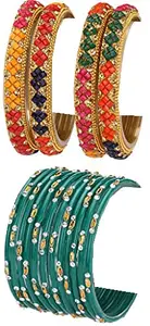 Colorful Glass Bangle/Kada Set Combo Ornamented With Colourful Chips & Beads_G1772 (AkBang2-WN1.d_bang)