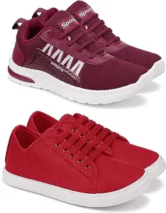 WORLD WEAR FOOTWEAR Soft Comfortable and Breathable Canvas Sports Running Shoes for Women (Maroon and Red, 6) (S17312)