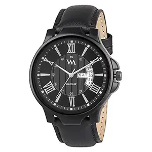 Watch Me Day Date Collection Black Dial Black Leather Strap Watch for Men and Boys DDWM-036