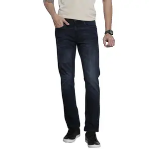 Visit the The Indian Garage Co Store The Indian Garage Co Men Slim Straight Fit Solid Mid-Rise Stretchable Jeans
