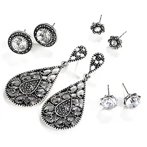Shining Diva Fashion Women's 4 Pairs Combo Stylish Traditional Oxidized Silver Base Metal Stud Earrings - Grey (9927er)