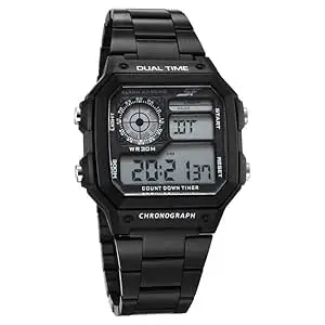 Visit the Sonata Store SF Hexa Metal Digital Black Dial Black Stainless Steel Strap Unisex Watch - NT77134PM02W