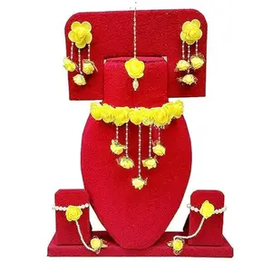 BBKA Yellow Color Gota Patti Necklace, Earrings, Haath Paan With Finger Ring & Maang Tika For Women/Girls. (BBKA_0014)