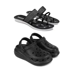 WINGSCRAFT -Women Stylish Flats Fashion Sandal for Party & Wedding/Casual Flat Sandals with Clogs for Women's & Girls-Combo-1946-O23-7 Black-EURO-38