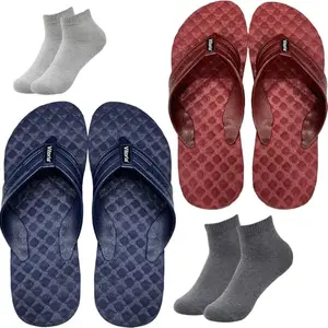 Vitoria Men Slippers | Soft Comfortable Stylish And Anti Skid Men's Flip-Flops & Slippers | Color : Multicolor | Size : 6, 2SLPSpidrBluMhunDrkGryLgtGryScks-6