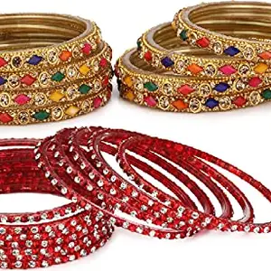 Colorful Glass Bangle/Kada Set Combo Ornamented With Colourful Chips & Beads_G1133 (AkBang2-AKW1.a_bang)