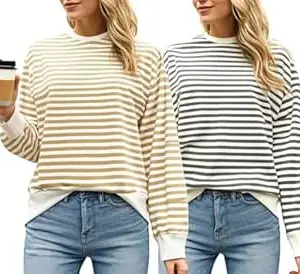 Mack Jonney VIMAL JONNEY Women Striped T-Shirt || T-Shirt for Women || Full Sleeve T Shirt || T-Shirt-VIMAL640620