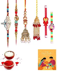 Clocrafts Two Bhaiya Bhabhi Rakhi and Two Kids Rakhi Gift Set With Greeting Card and Roli Chawal for Tilak-2BB2KS136