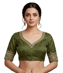 Women's Silk Embroidered Half Sleeve Blouse Piece Work Readymade Blouse for Women | Any Occasion || Saree Blouse