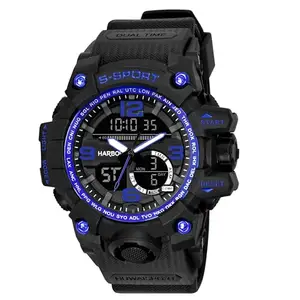 S-Sport Digital-Analog Sports Watch, Dual Time Display, Black-Blue, LED Backlight