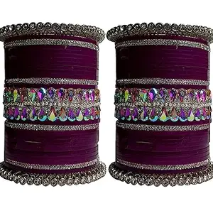 OM SAI COSMETICS Women's Traditional Handcrafted Bridal Chuda Bangles Set Best Designer Jewelry Wine Color Bangles (AVNI) (2-4)