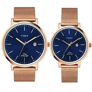 Timex Stainless Steel Analog Blue Dial Unisex Watch-Tw00Pr269, Bandcolor-Rose Gold