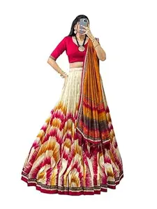 Women's Trending Designeer Dola silk Lehenga Choli Dola silk Digital Print with Foil Work With Unstitched Blouse Digital Print Adorned with Foil Work For Navrati