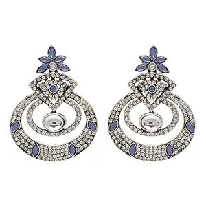 Azai By Nykaa Fashion Stylish Minimal Statement Silver Danglers Earring With Blue Stones For Girls And Women| elegant & Fancy Wedding Collection For Bride And Bridesmaid