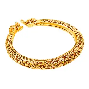 Ahilya Jewels .925 Sterling Silver Dakshin Collection Gold Plated Elephant Engraved Cuff Kada For Women And Girl