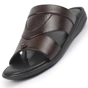 FAUSTO Men FST FOSMS-2122 BROWN-45 BROWN Perforated Design Open Toe Broad Feet Slipper With Memory Cushion | Comfortable Gents Slipper | Sandals For Kurta (UK 11)