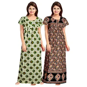 JVSP 100% Cotton Nighty for Women || Maxi Length Front Zip Printed Nighty/Maxi/Night Gown/Night Dress/Nightwear Inner & Sleepwear for Women's (Combo Pack of 2)