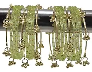 BANGLESKART kashmiri ghangharoo glass bangle Set For Women And Girls | Light Weight Bangles | Traditional Transparent Fancy Glass Chudi Set for Wedding, Party (18 Bangles)