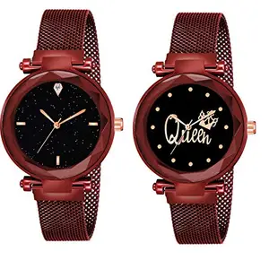 Red Robin Casual Analogue New Unique Designer Black Dial Red Magnet Strap Wrist Watch - for Women & Girls
