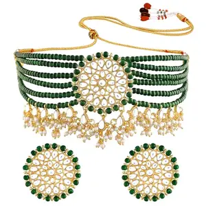 Peora Traditional Gold Plated Kundan Pearl Choker Necklace Earring Ethnic Jewellery Set for Women