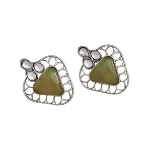 MR. Singh Online Monalisa Stone Oxidised Earrings (Peach)