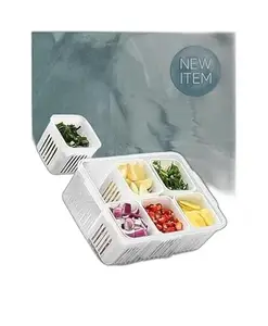 Fridge Storage Organizer Box Set for Vegetable | Drain Cup 6 in 1 Grid Removable Fridge Storage Boxes for Chopped Vegetables |Design - 514 Food Storage Containers