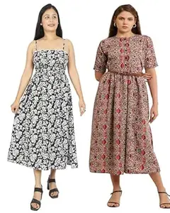 Miranga Women's Knee Length Dress, Pack of 2