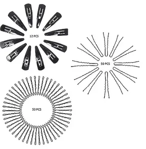 Rexulti Metal Hair Pins Combo Set U Shape For Bun Juda Bobby Hairpin Hair Styling Tools Accessories for Girls and Women (50 U-Pin, 50 Wave-Pin, 12-Hair Clips)