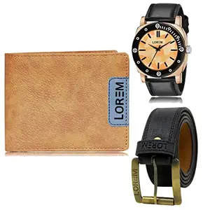 LOREM LOREM Mens Combo of Watch with Artificial Leather Wallet & Belt FZ-LR52-WL11-BL01