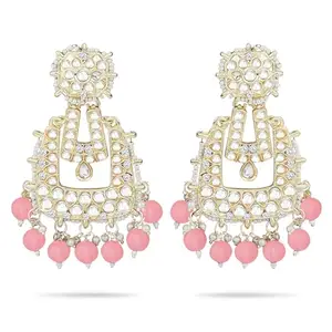 Tanaira Gold Tone Traditional Kundan & Pearls Jhumki Earring Pink For Women and Girls
