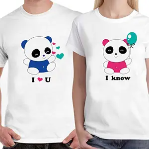 DreamBag LIMIT Fashion Store - I LOVE U I Know Panda Love Unisex Couple T- Shirt, Men-L/Women-XXL (White)
