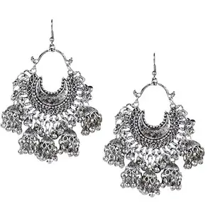 Shining Jewel - By Shivansh925 Antique Silver Oxidised Afghani Chandbali Earrings for Women