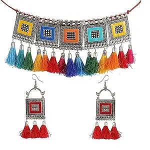 Colorful Multicolor Meenakari Tassel Oxidized Choker