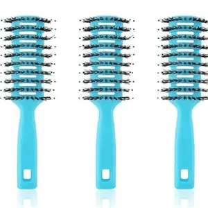 UMAI Round Vented Hair Brush for Quick Drying & Pain Free Detangling | Smoothens | Stylish design | Flexible Nylon Bristles | Suitable for all Hair types (Blue, Pack of 3)