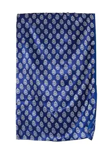 Ethnics of Kutch Screen Print Hand Printed Mashru Silk Blouse - Unstitched - 1 Mtr Length - for Women (Blue - White 20301S)
